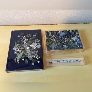 Rifle Paper Co. Peacock Embroidered Journal, Trinket Tray And Pen Set - NEW